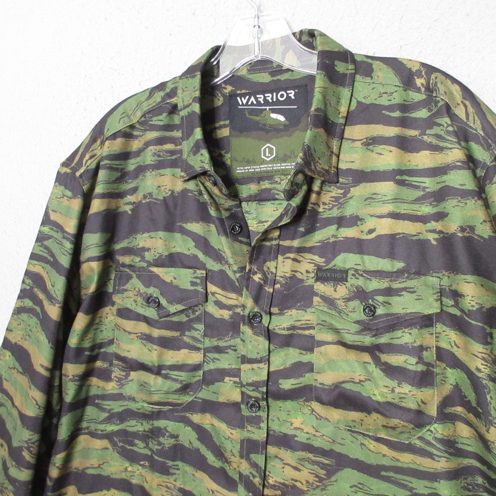 Warrior Shirt Men L Green Tiger Stripe Camo Tactical Military Utility Gorpcore